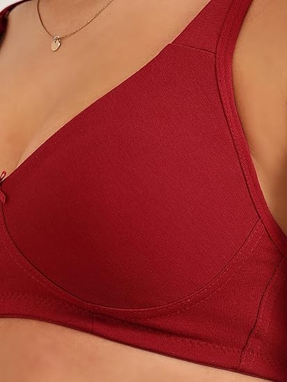 Clovia Women’s Cotton-Rich Maroon T-Shirt Bra – Non-Padded, Wire-Free Full-Cup Comfort